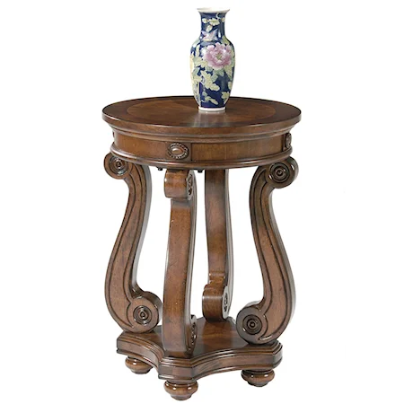 Round Chairside Table with Mahogany Tabletop Border